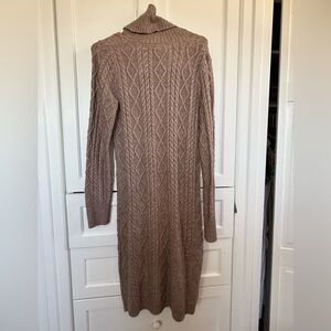 Sincerely Jules Taupe Cable Knit Long Sleeve Sweater Dress